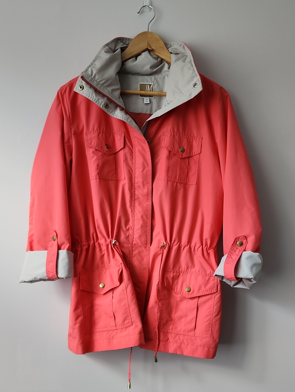 JM Collection Coral Trench Coat with Cream Trim 🐦‍🔥